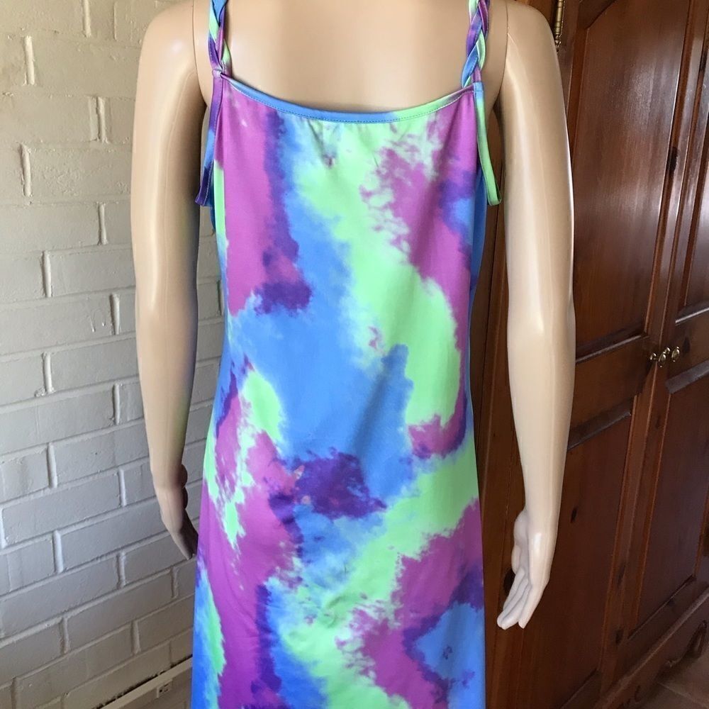 TIE dye mini sundress swim coverup high low NWOT summer beach party - Picture 3 of 10